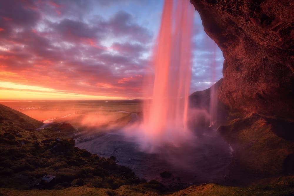 Vibrant Waterfall Sunset by Daniel Gastager — canvas wall art