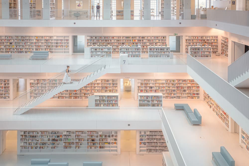 Grand White Library by Bruno Flour — canvas wall art