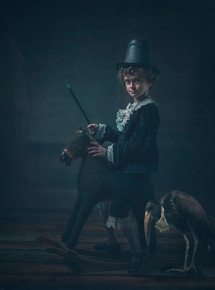 Elegant Boy and Bird by Ewa Cwikla — canvas wall art