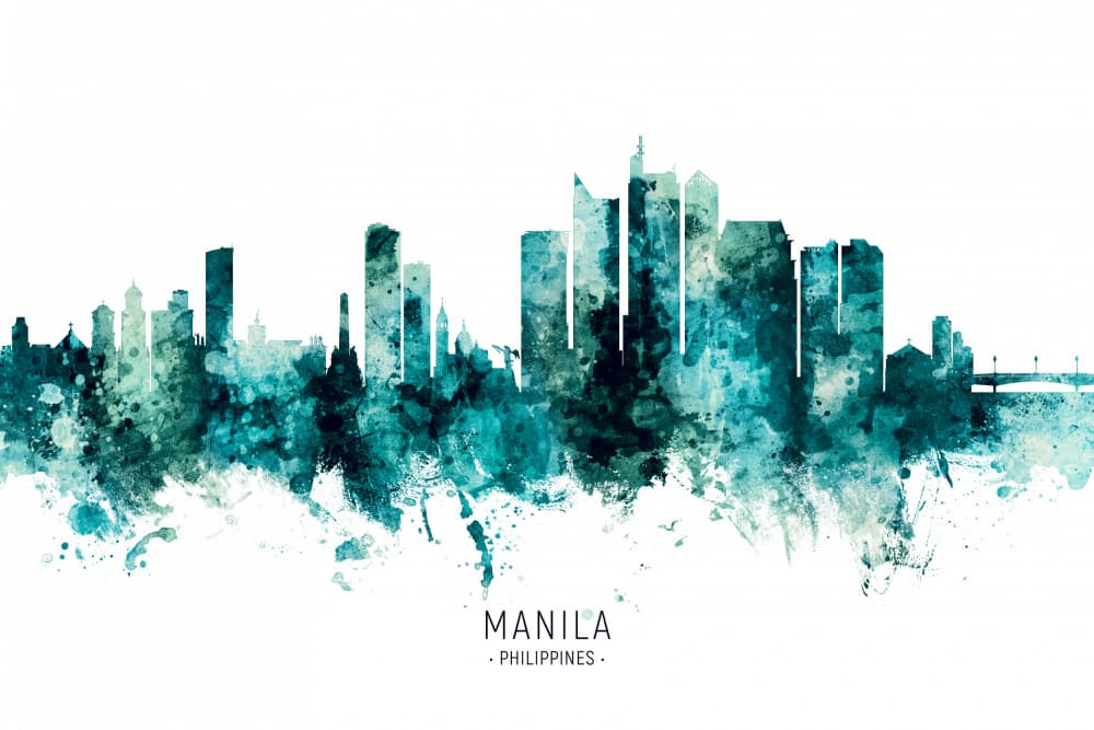 Manila Teal Skyline by Michael Tompsett — canvas wall art