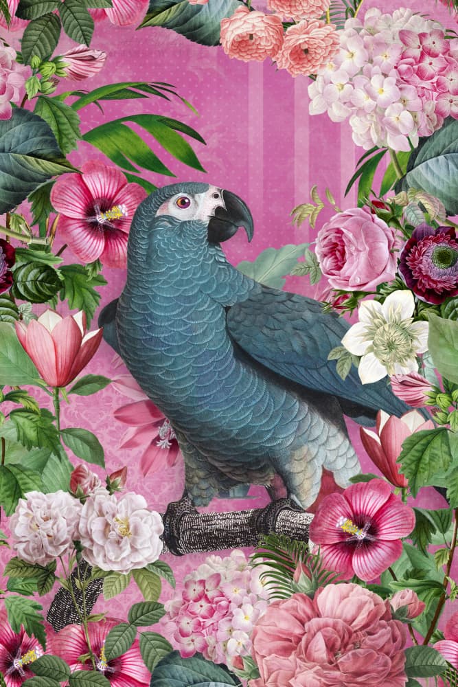 Blue Parrot Floral Garden by Andrea Haase — canvas wall art