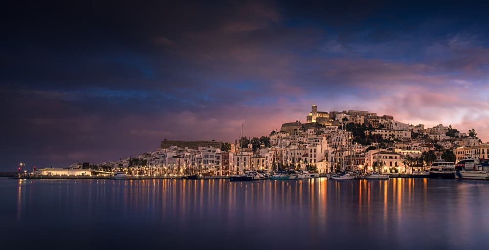 Twilight City Harbor by joanaduenas — canvas wall art