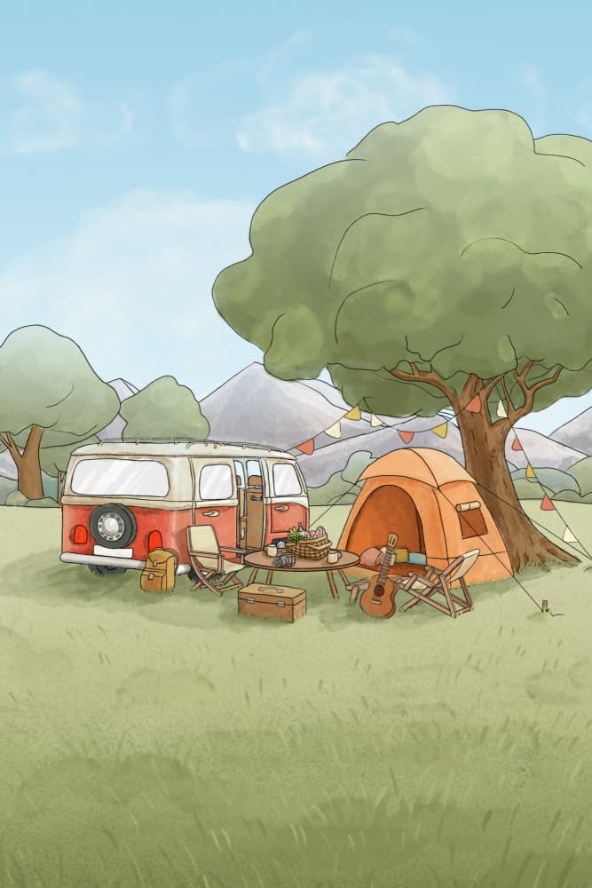 Retro Van Camping by Xuan Thai — canvas wall art