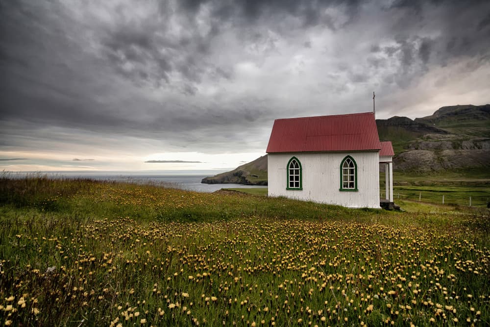 Coastal Church Wildflowers by Þorsteinn H. Ingibergsson — canvas wall art