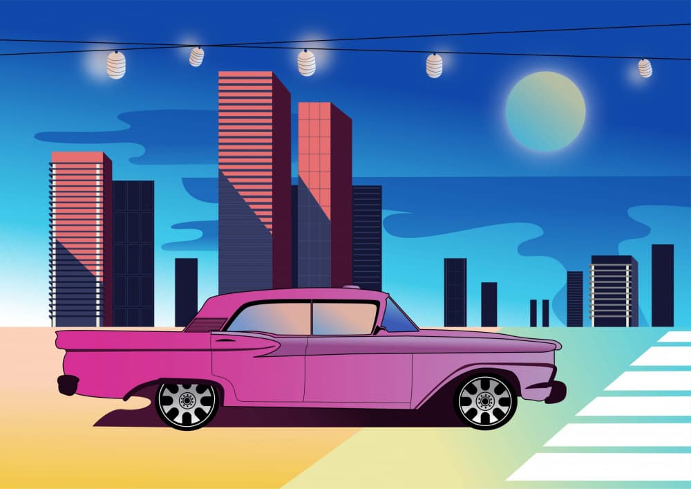 Pink Vintage City Night by Magdalena Herichova — canvas wall art