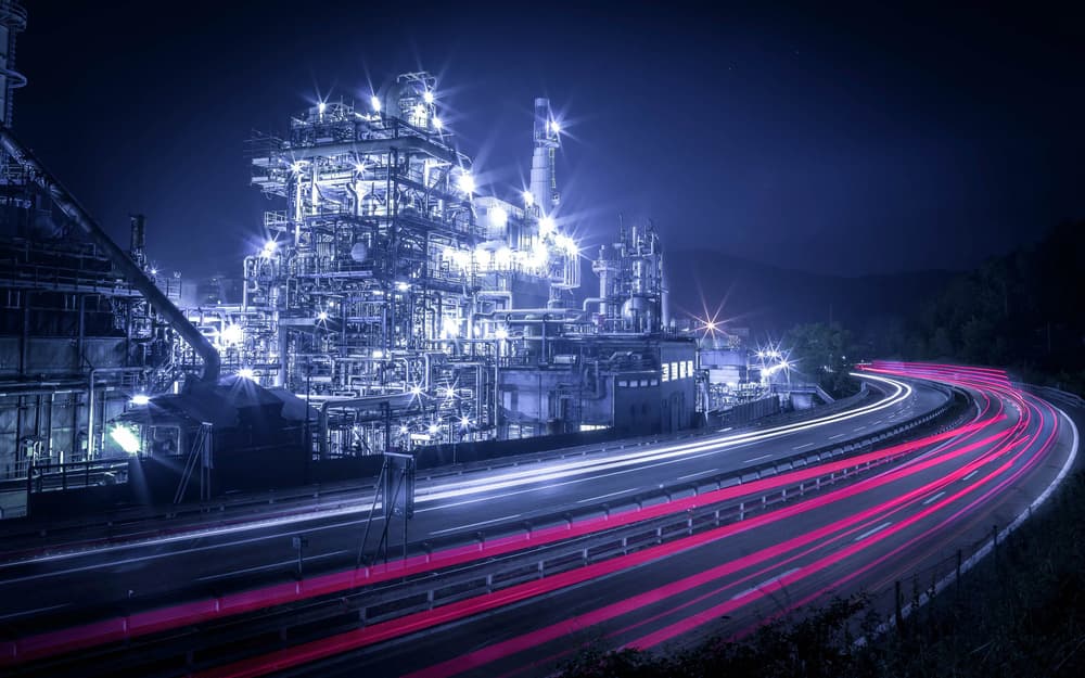Industrial Night Lights by Alessandro Traverso — canvas wall art