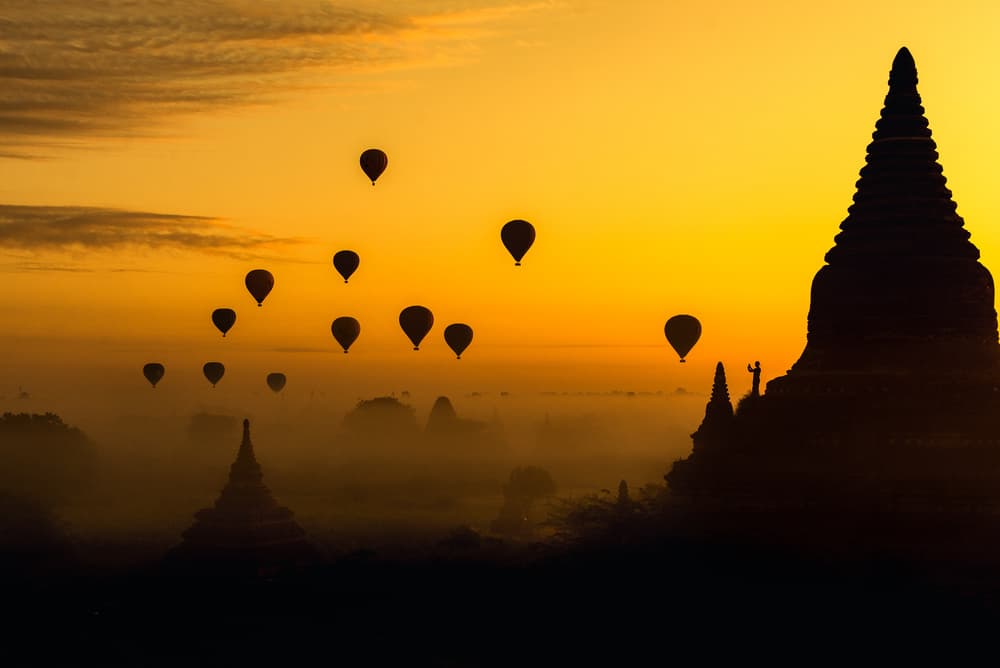 Bagan Sunrise Balloons by Witold Ziomek — canvas wall art