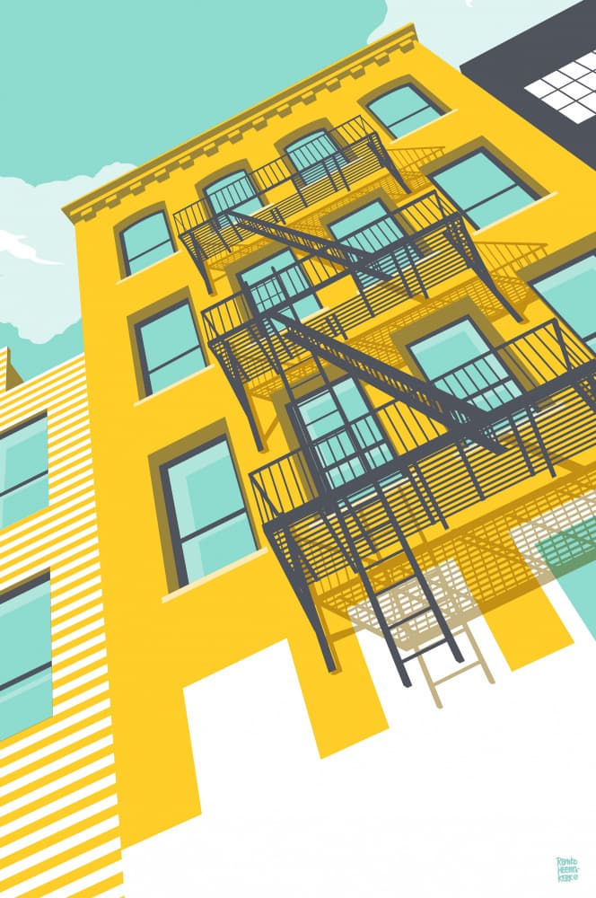 Yellow Building Fire Escape by Remko Heemskerk — canvas wall art