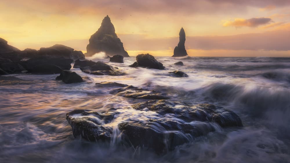 Golden Hour Sea Stacks by Sabine Weise — canvas wall art