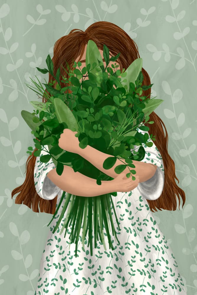 Girl Embracing Greenery by EMELIEmaria — canvas wall art