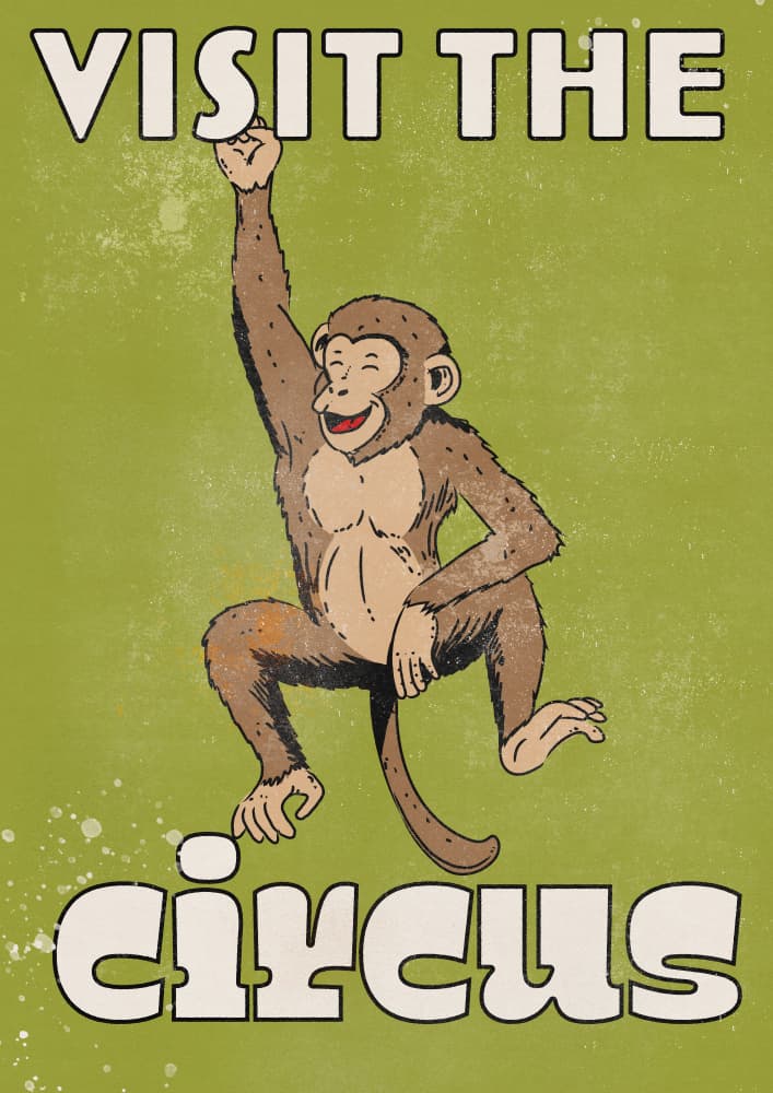Vintage Happy Circus Monkey by Nicholas — canvas wall art