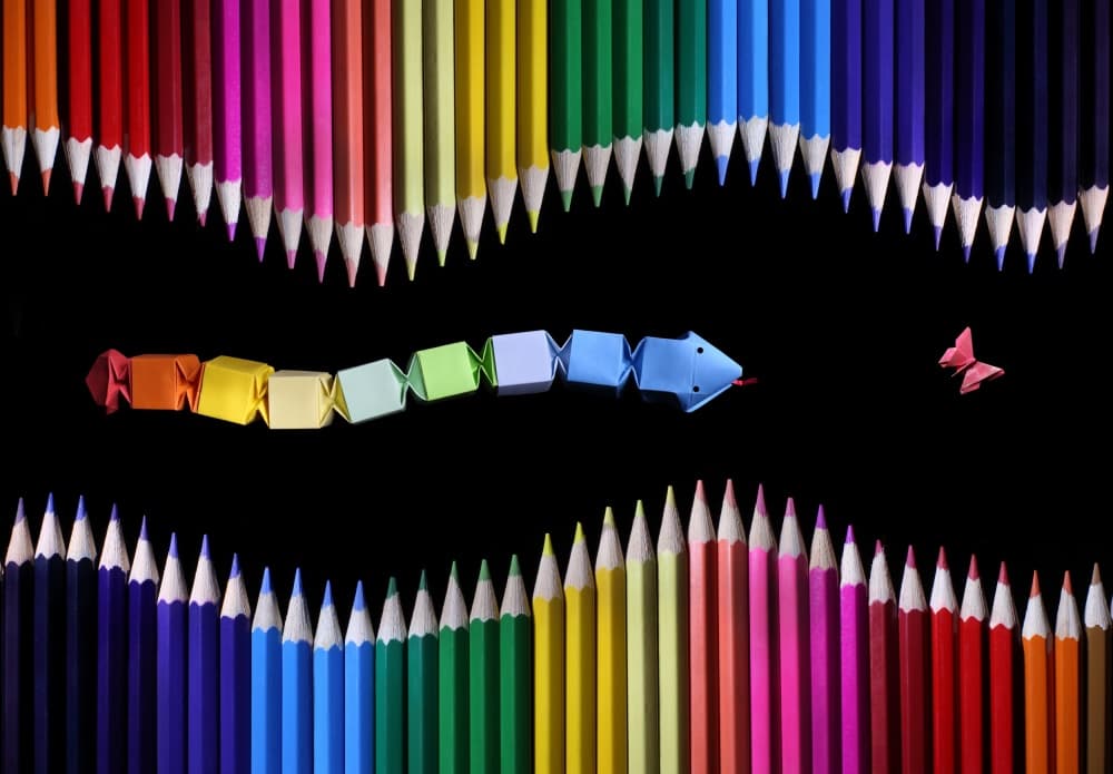 Origami Rainbow Pencils by Victoria  Glinka — canvas wall art