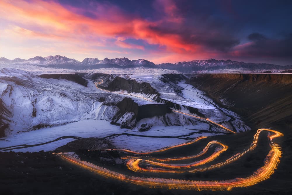 Glowing Winter Canyon Road by Yuan Cui — canvas wall art