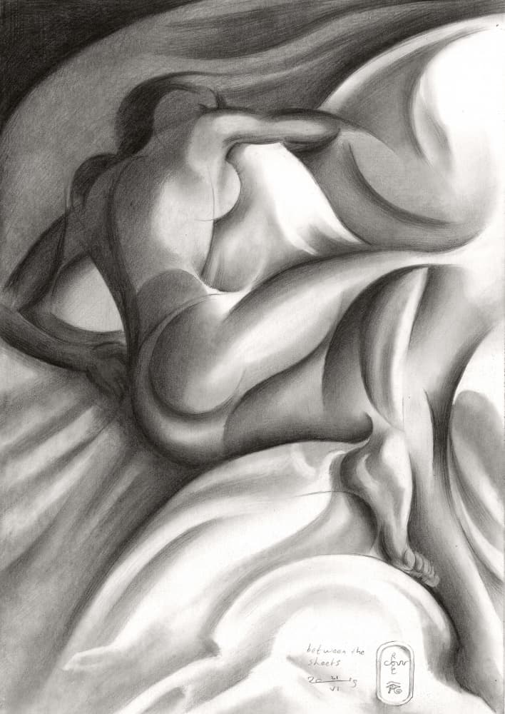 Nude Serenity On Sheets by Corné Akkers — canvas wall art