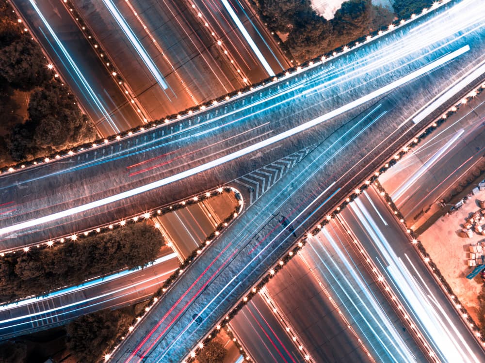 City Night Light Trails by Reeno — canvas wall art