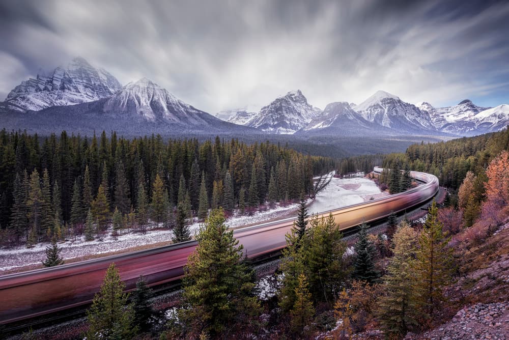 Dramatic Mountain Train Journey by Jorge Ruiz Dueso — canvas wall art