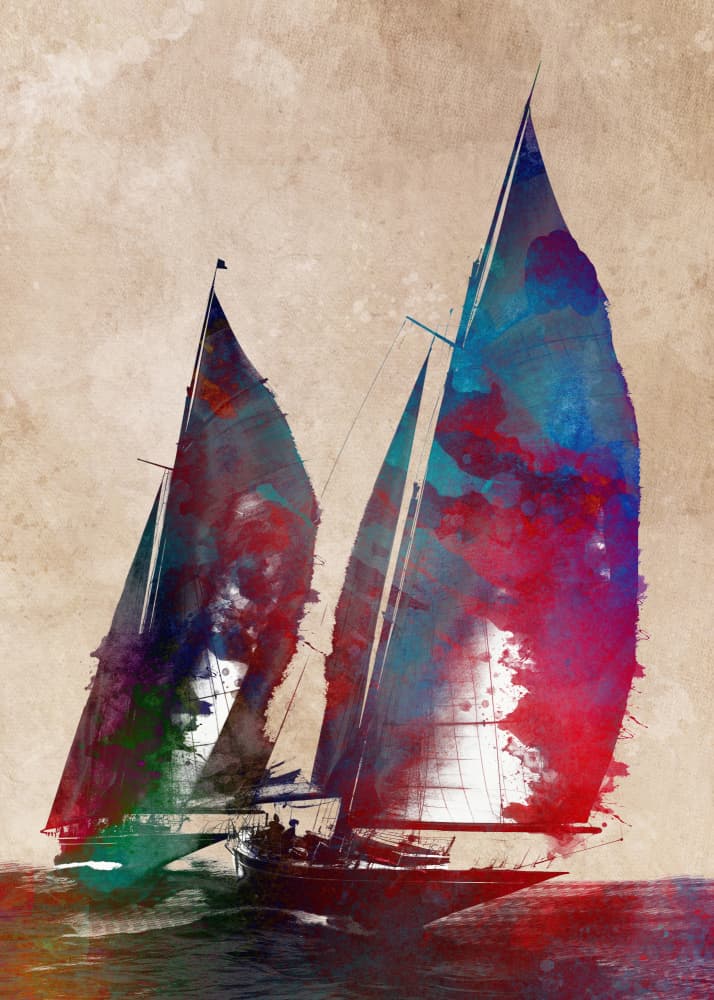 Vibrant Sailboats Racing by Justyna Jaszke — canvas wall art