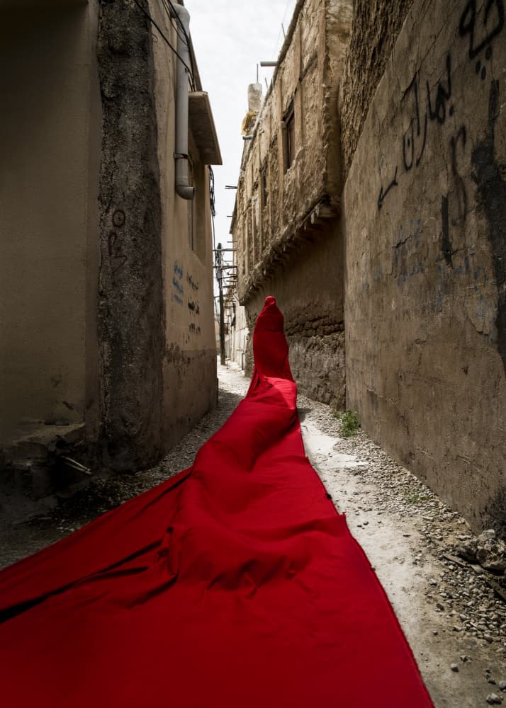 Red Fabric Alley by Hooman Sedaghi — canvas wall art