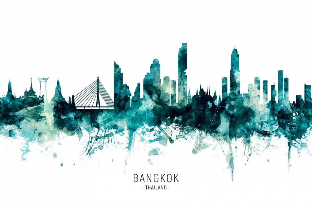 Watercolor Bangkok Skyline by Michael Tompsett — canvas wall art