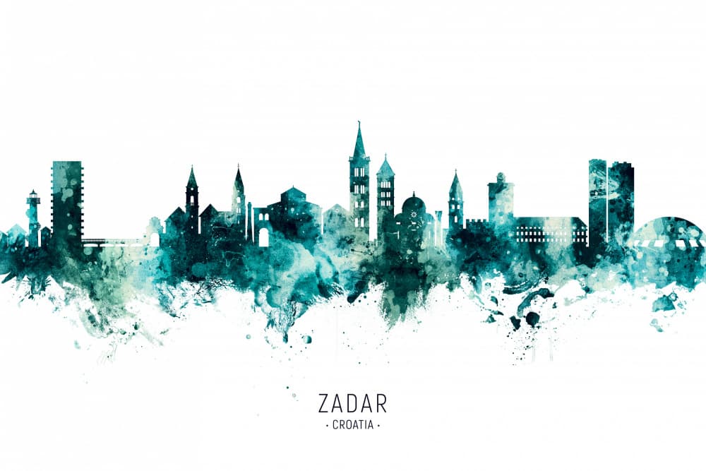 Watercolor Zadar Skyline by Michael Tompsett — canvas wall art
