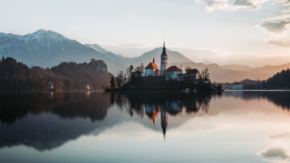 Lake Bled Island Reflection by Jakob Remar — canvas wall art