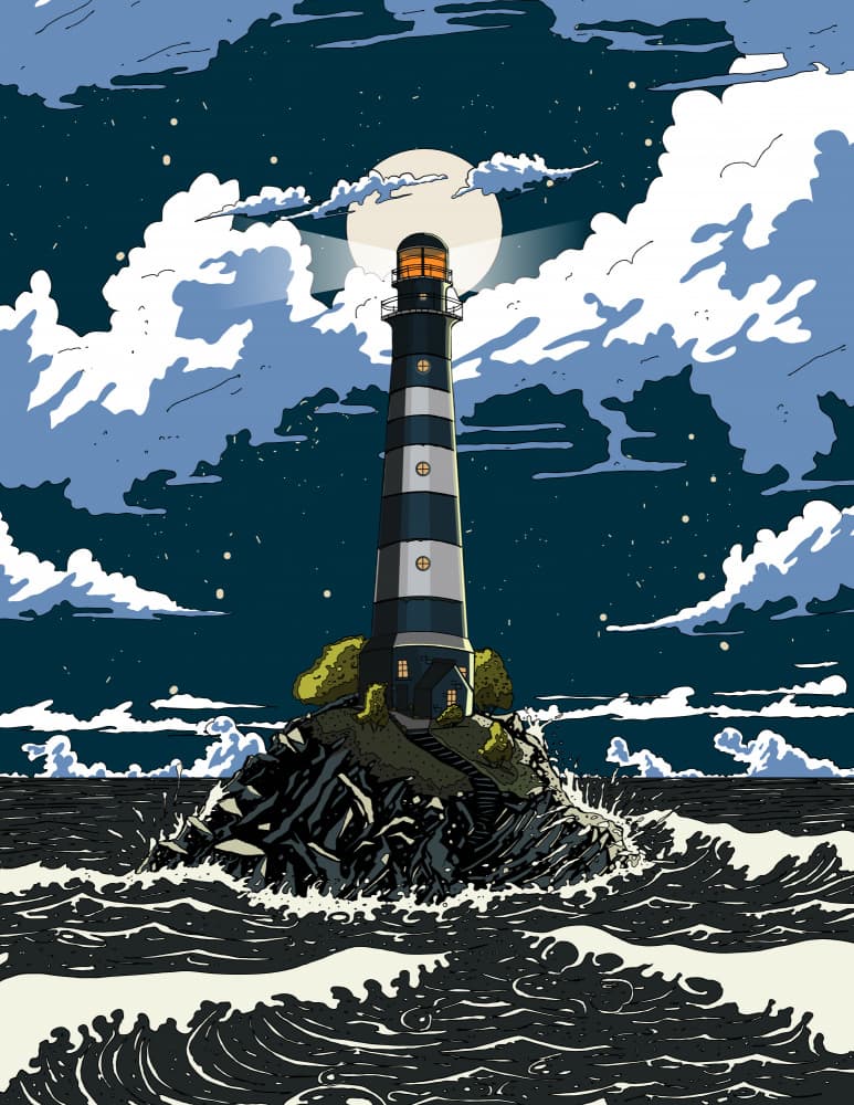 Moonlit Island Lighthouse by Nicholas — canvas wall art