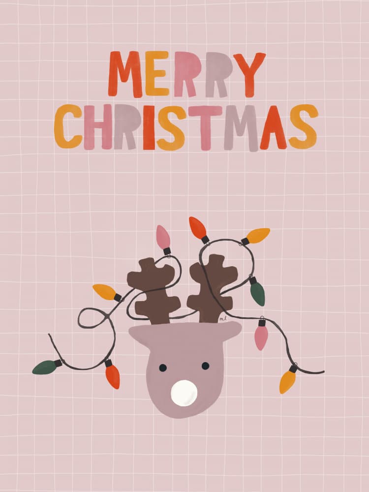 Merry Christmas Reindeer Lights by Menina Lisboa — canvas wall art