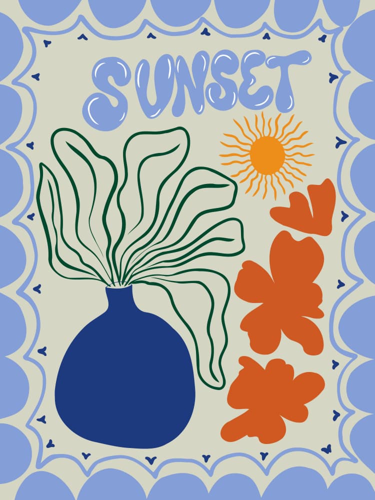 Boho Sunset Florals by Miho Art Studio — canvas wall art