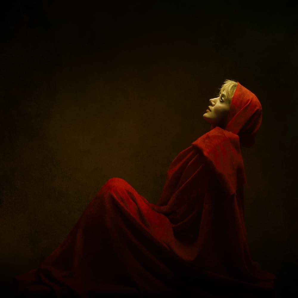 Red Hooded Gaze by Moein Hasheminasab — canvas wall art