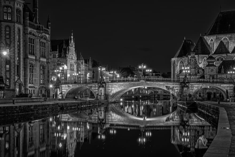 Ghent Night Reflections by Urs Zimmermann — canvas wall art