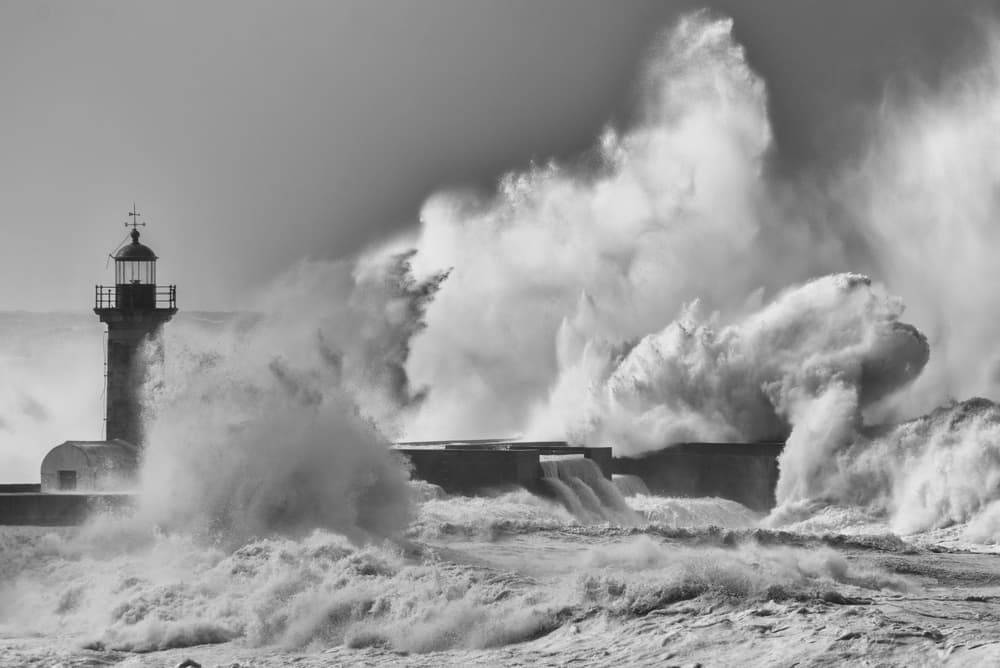 Lighthouse Storm Waves by Ricardo Leal — canvas wall art