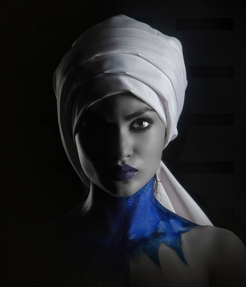 Elegant Blue Turban Portrait by PARTHA BHATTACHARYYA — canvas wall art