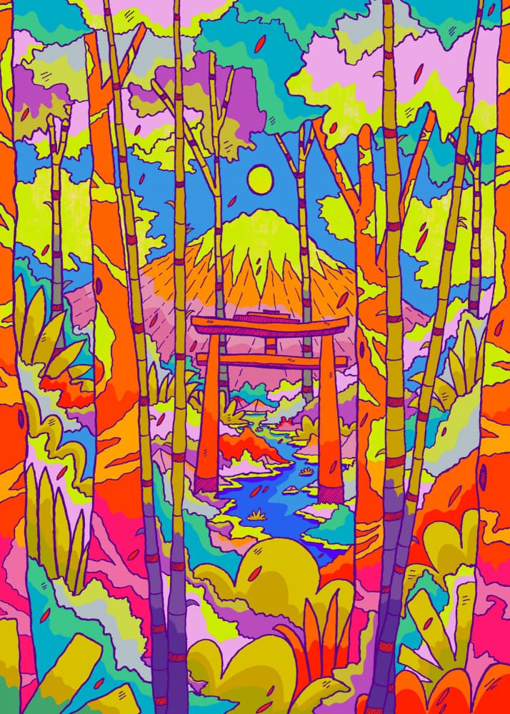 Vibrant Fuji Torii Path by Stephen Wade — canvas wall art