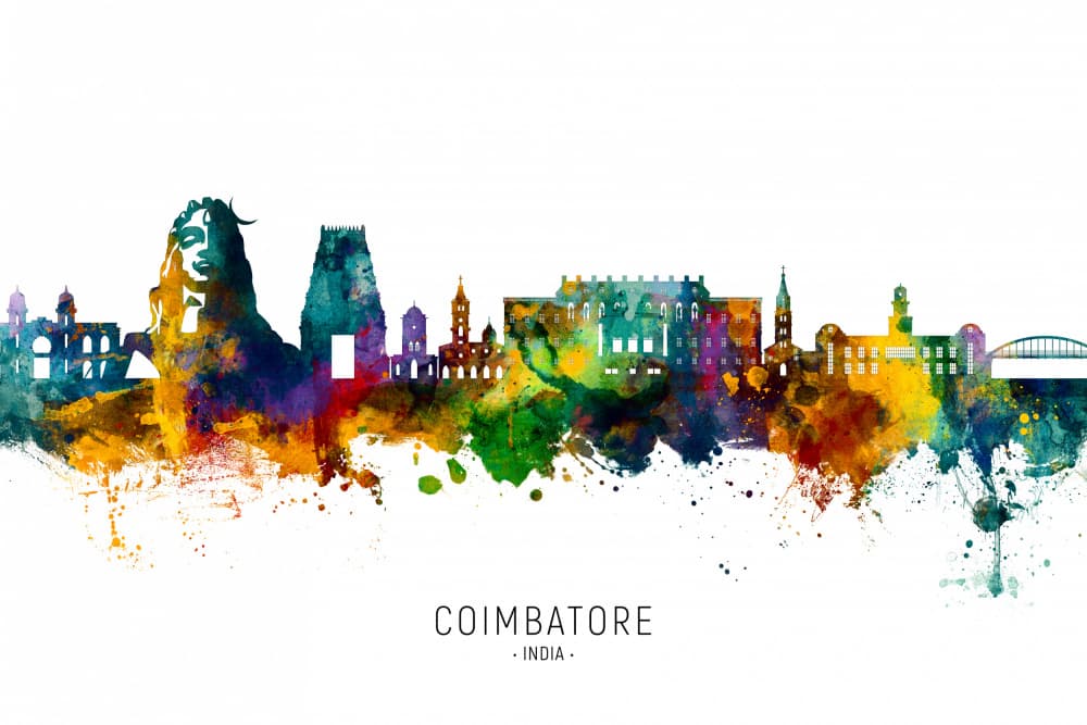 Vibrant Coimbatore Skyline by Michael Tompsett — canvas wall art