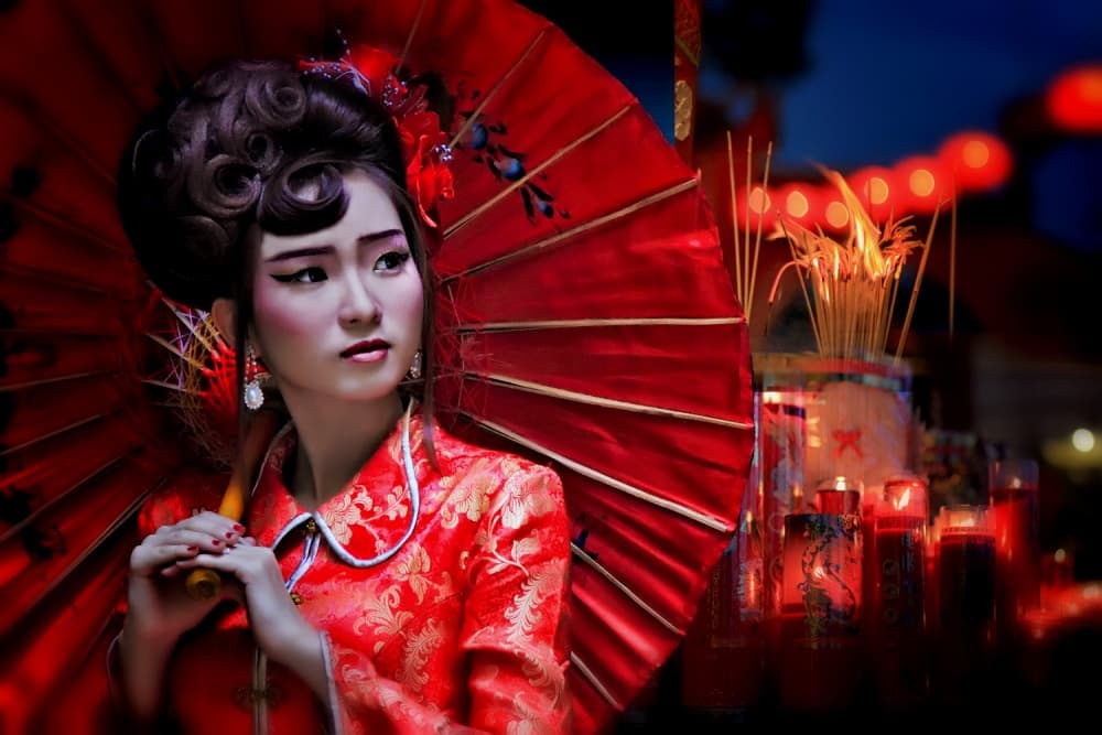 Red Umbrella Geisha by Joey Bangun — canvas wall art