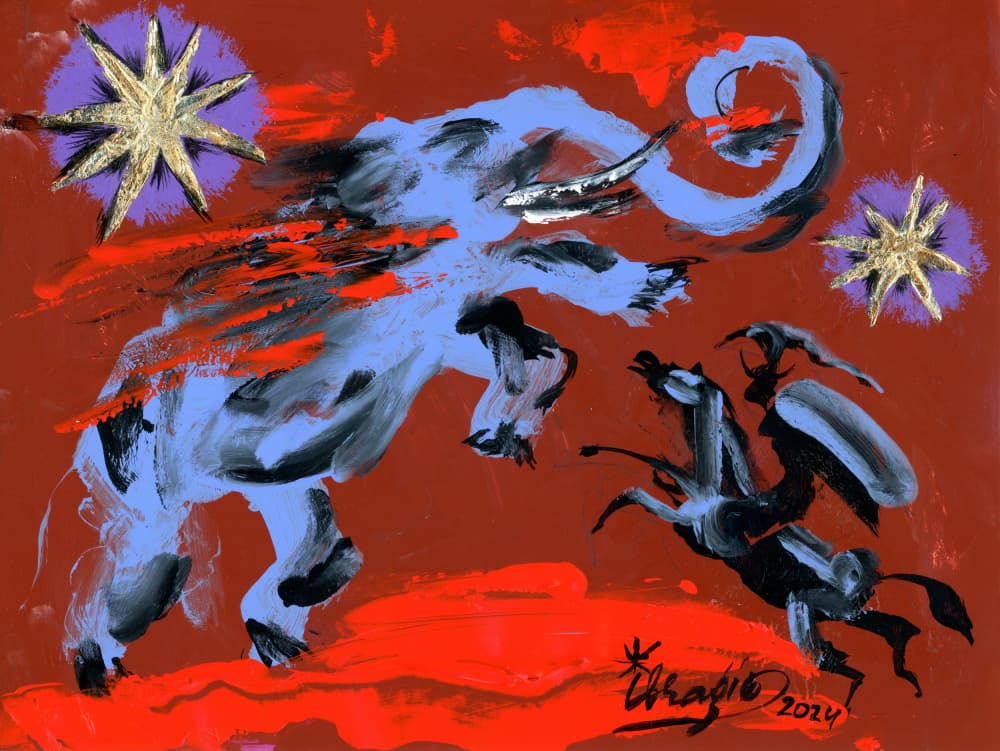 Dynamic Elephant Battle by Kanat Ibragimov — canvas wall art