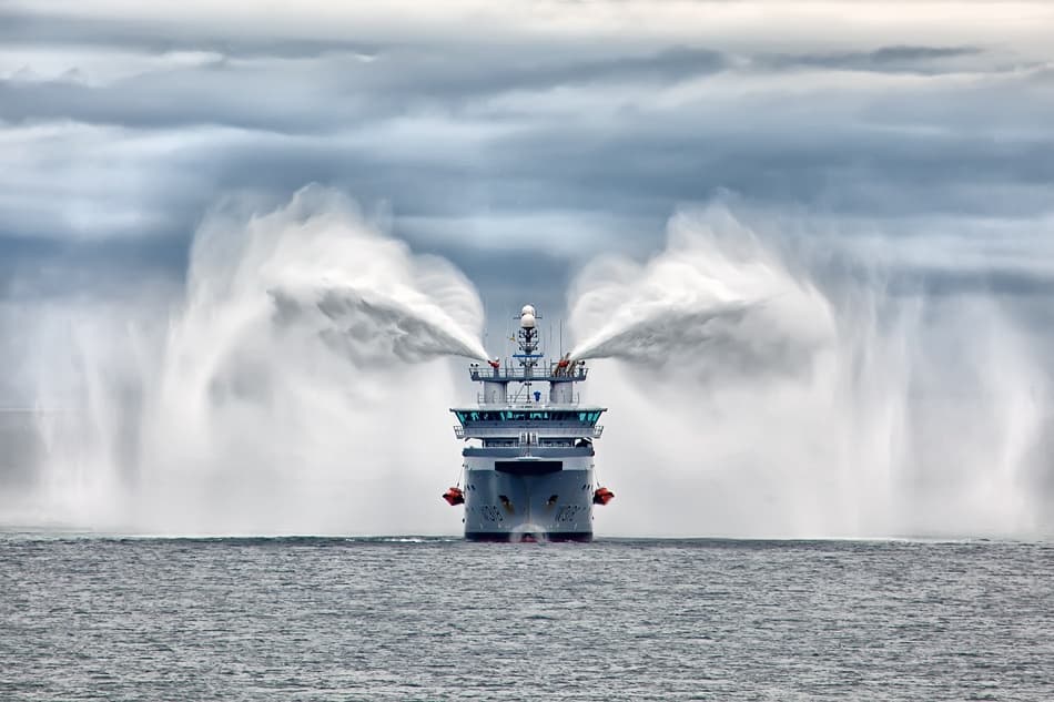 Powerful Ship Water Spray by Roy Samuelsen — canvas wall art