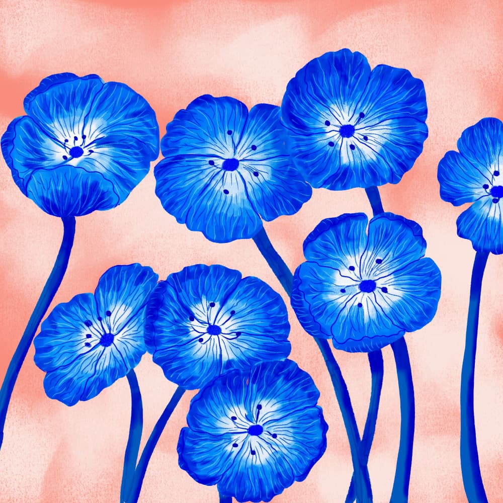 Vibrant Blue Poppies by Aliya Putrus — canvas wall art