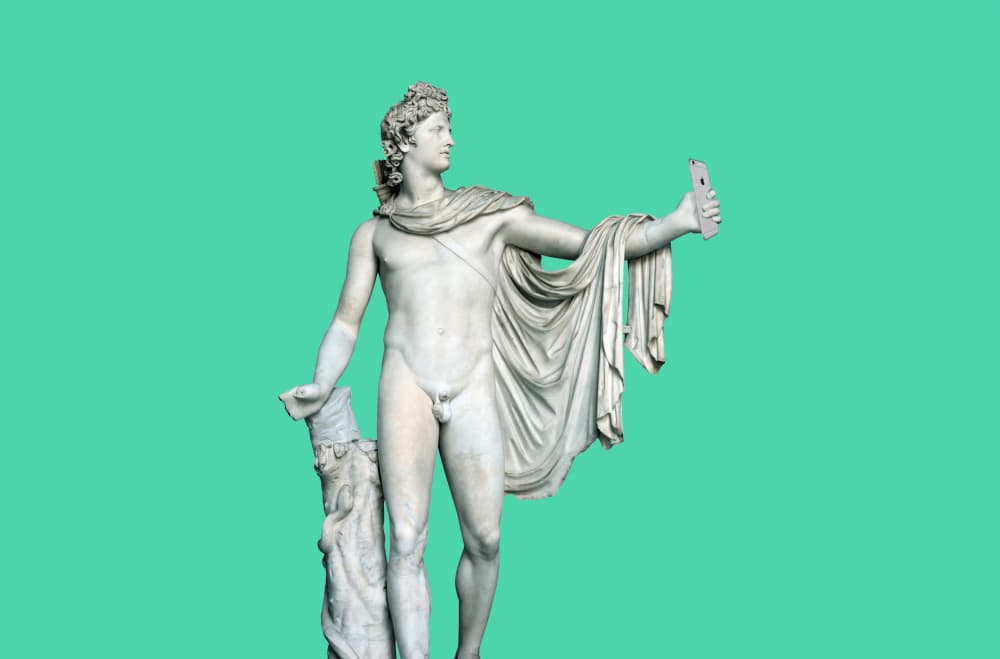 Classical Statue Modern Selfie by Artem Pozdniakov — canvas wall art