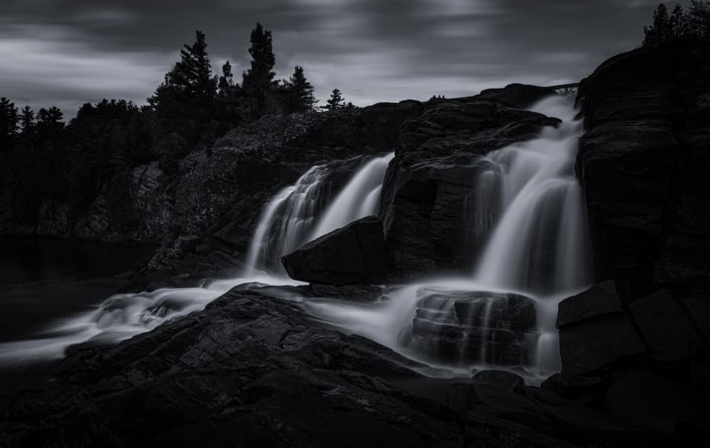 Monochrome Forest Waterfall by Molly Fu APA — canvas wall art