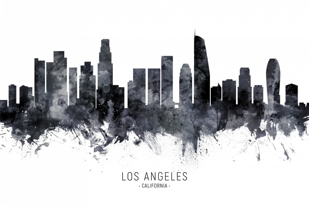 Los Angeles Skyline Watercolor by Michael Tompsett — canvas wall art