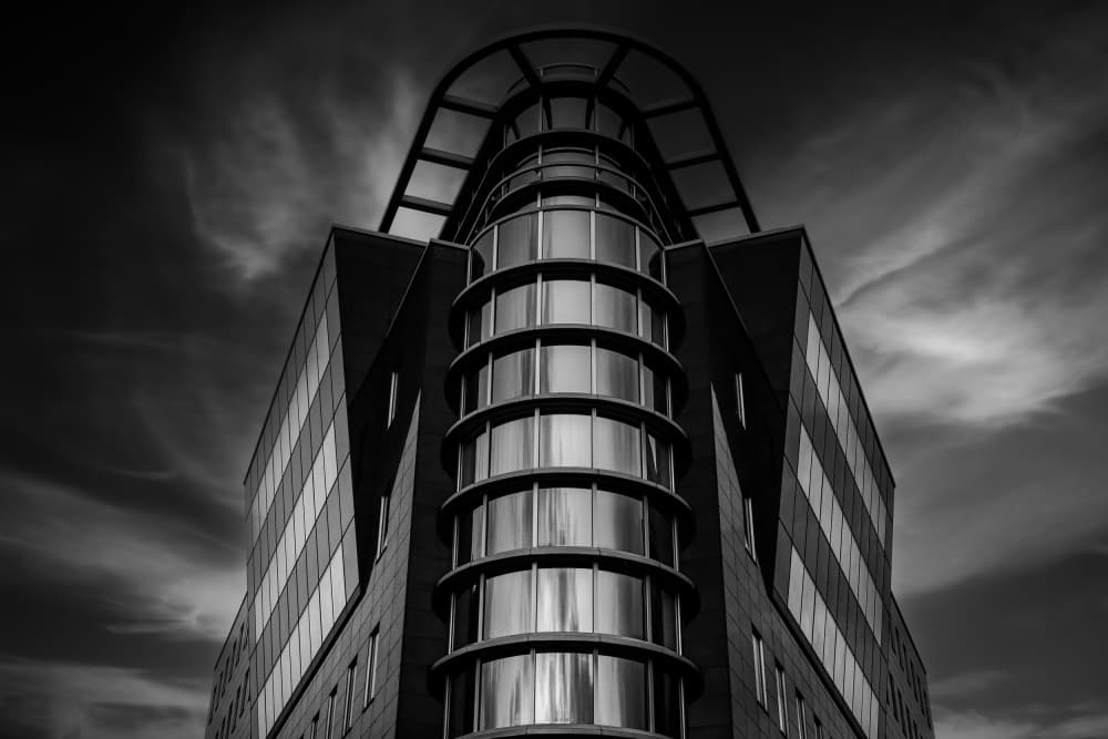 Curved Glass Building by Jean Vandijck — canvas wall art