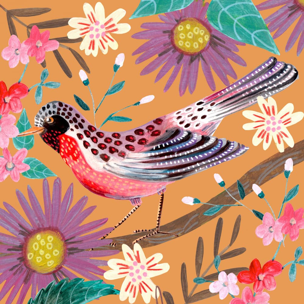 Bird and Flowers by Caroline Bonne Müller — canvas wall art