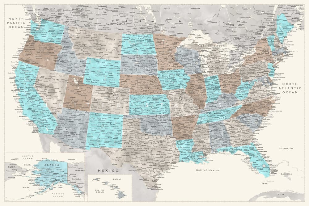 Vintage US Travel Map by Rosana Laiz Blursbyai — canvas wall art