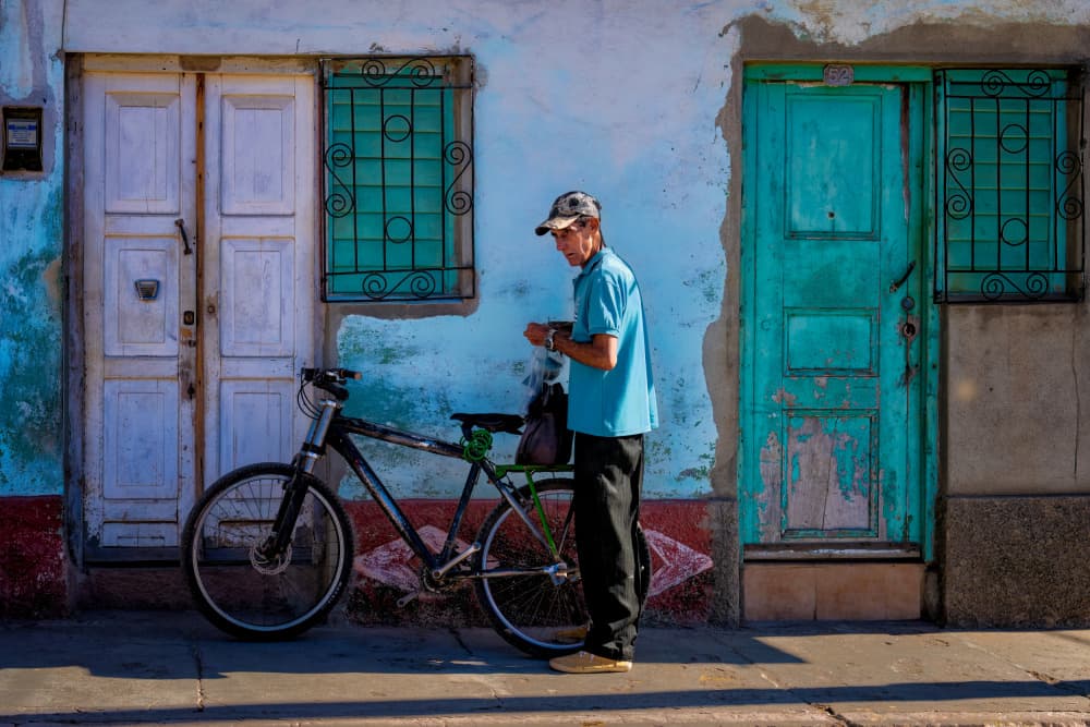 Bicycle and Teal Door by Hanping Xiao — canvas wall art