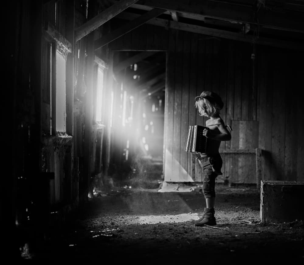 Child Playing Accordion by Ewa Cwikla — canvas wall art