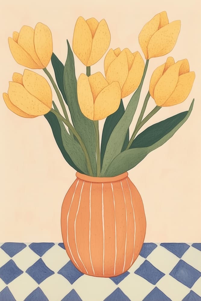 Yellow Tulips on Table by Melloi Art Prints — canvas wall art