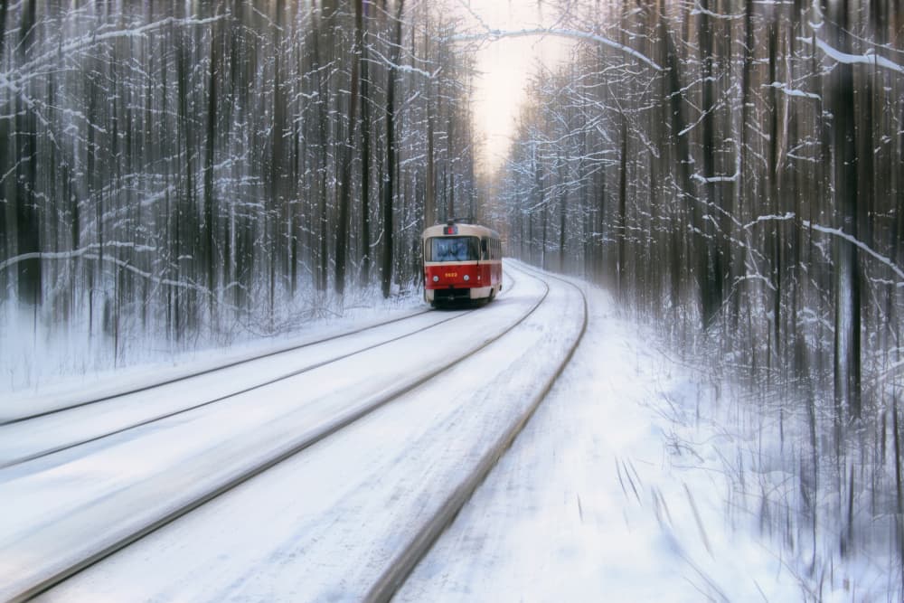 Snowy Forest Tram by Alexander Kiyashko — canvas wall art