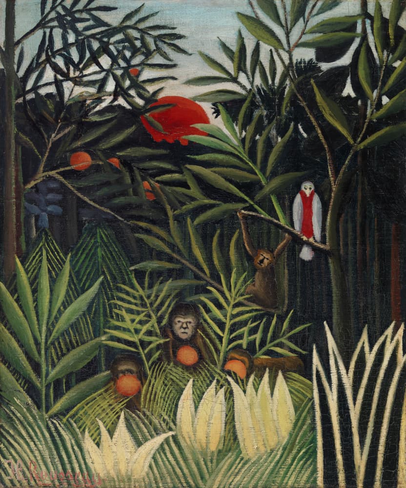 Monkeys And Parrot In The Virgin Forest by Henri Rousseau — canvas wall art