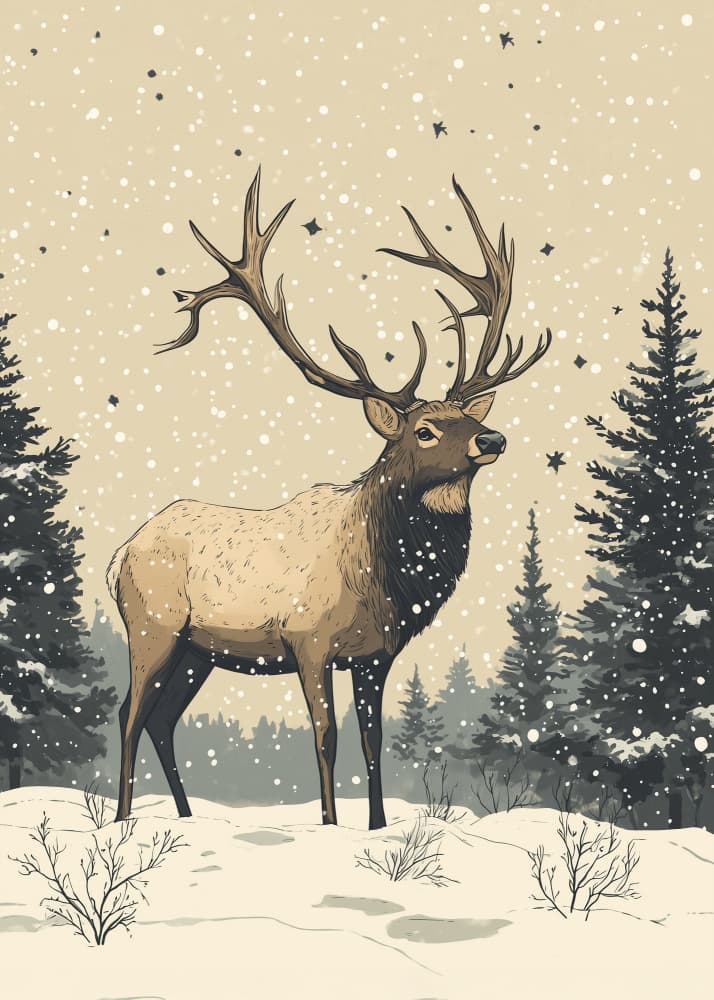 Majestic Winter Elk by Pictufy Studio IV — canvas wall art